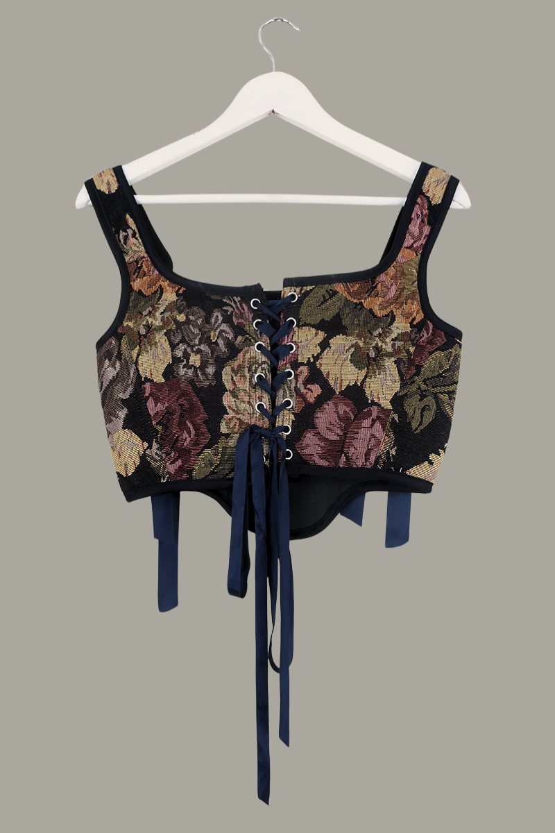 Antoinette Tapestry Corset in Gilded Rose Gold by All About Audrey