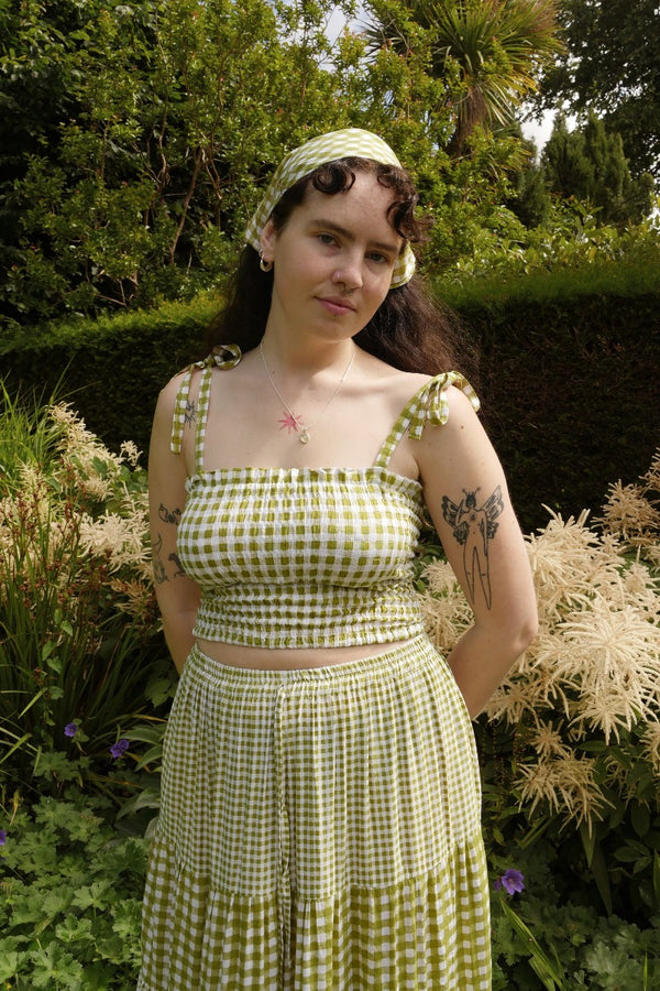 Rosa Ribbon Top in Apple Green Gingham by All About Audrey