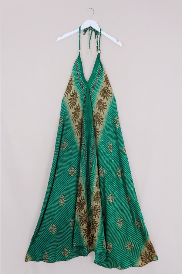 Athena Maxi Dress - Vintage Sari - Agave Green & Tan - M to L/XL by All About Audrey