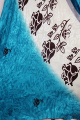 SALE | Athena Maxi Dress - Vintage Sari - Cyan Blue & Beige Roses - M to L/XL