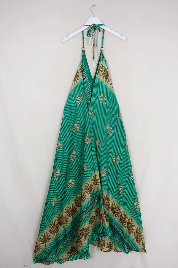 Athena Maxi Dress - Vintage Sari - Agave Green & Tan - M to L/XL by All About Audrey