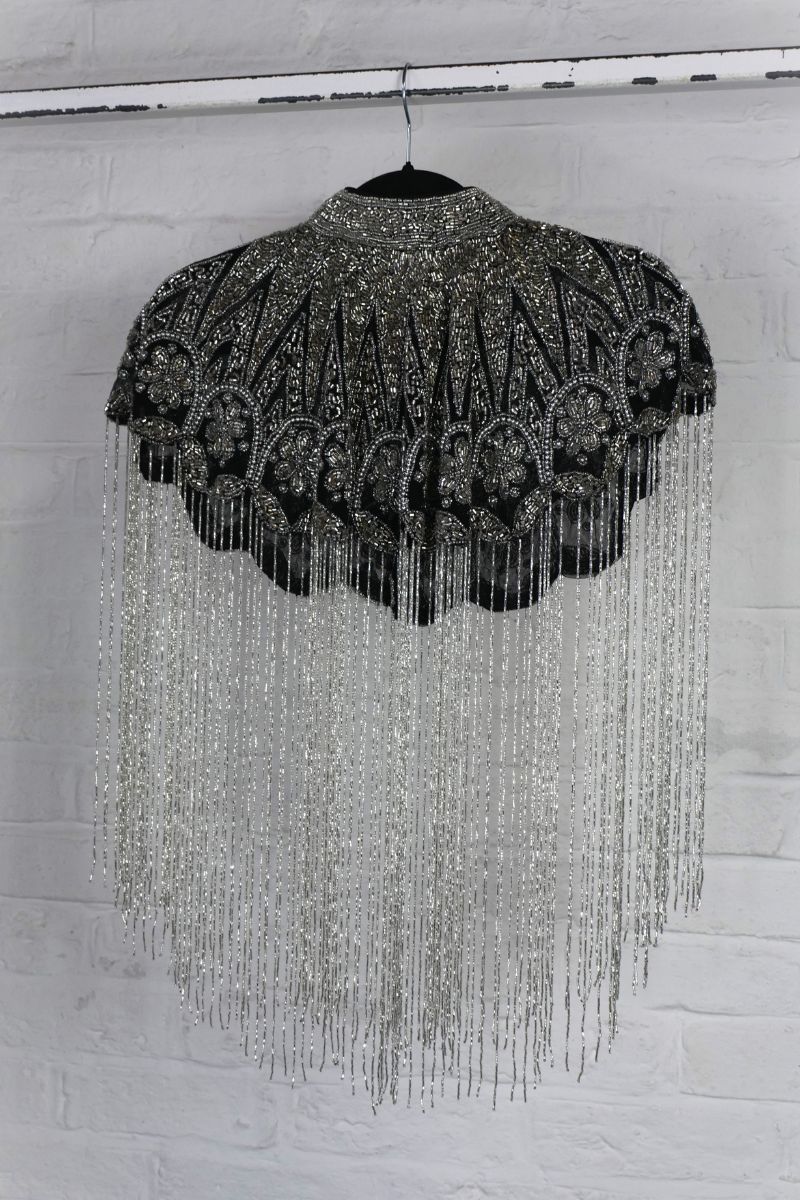 Waterfall Beaded Fringe Cloak with a Champagne & Silver Art Deco Pattern by all about audrey