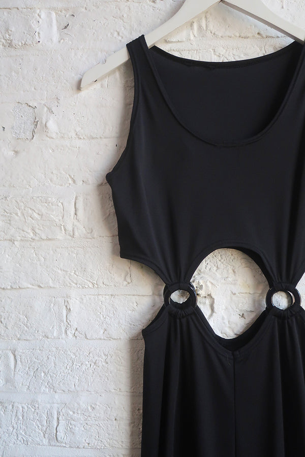 SALE Vintage Jumpsuit - Flared Ink Black Cut Out - Free Size S/M by All About Audrey