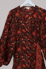 Lola Folklore Floral Wrap Dress in Cedar Red by All About Audrey