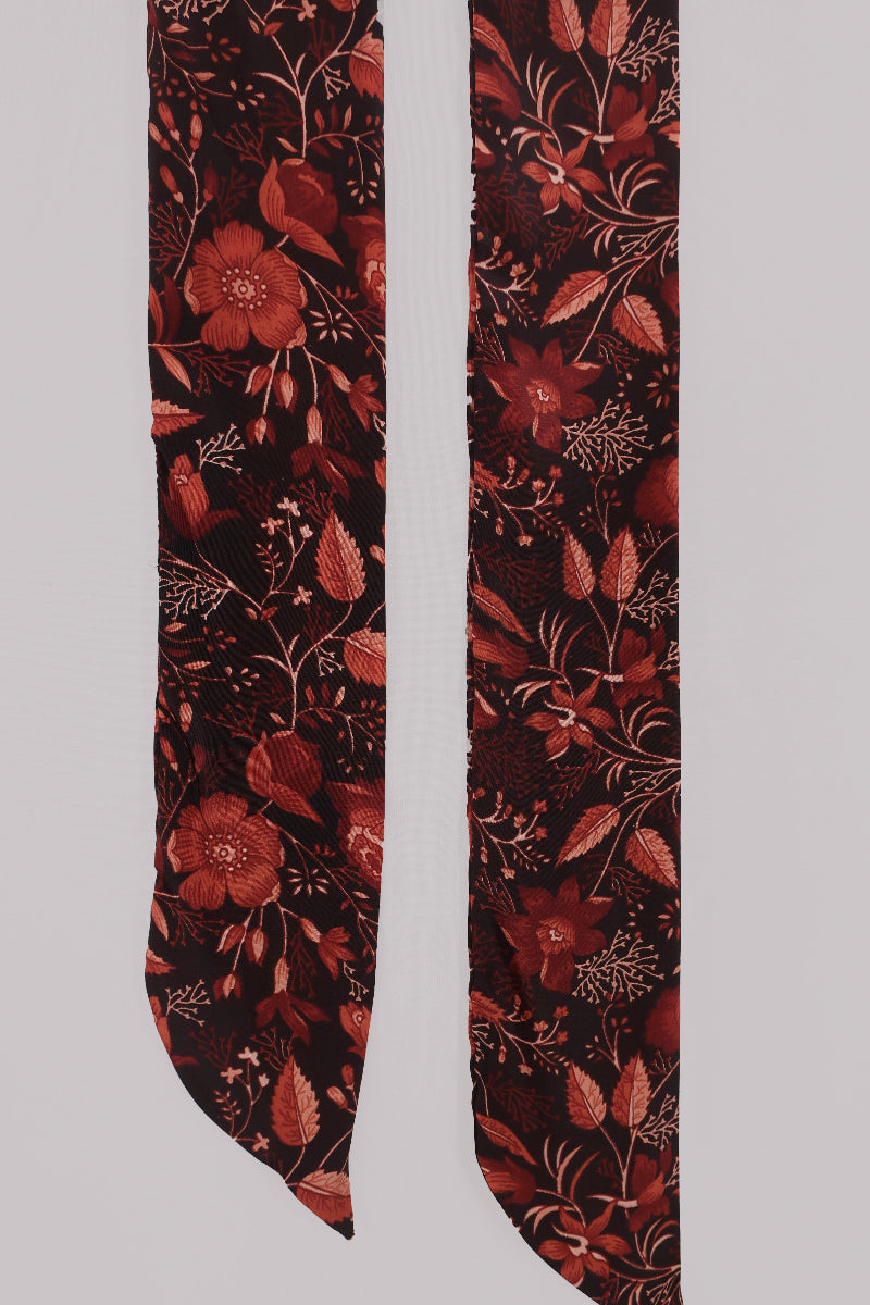 Skinny Folklore Floral Scarf in Cedar Red