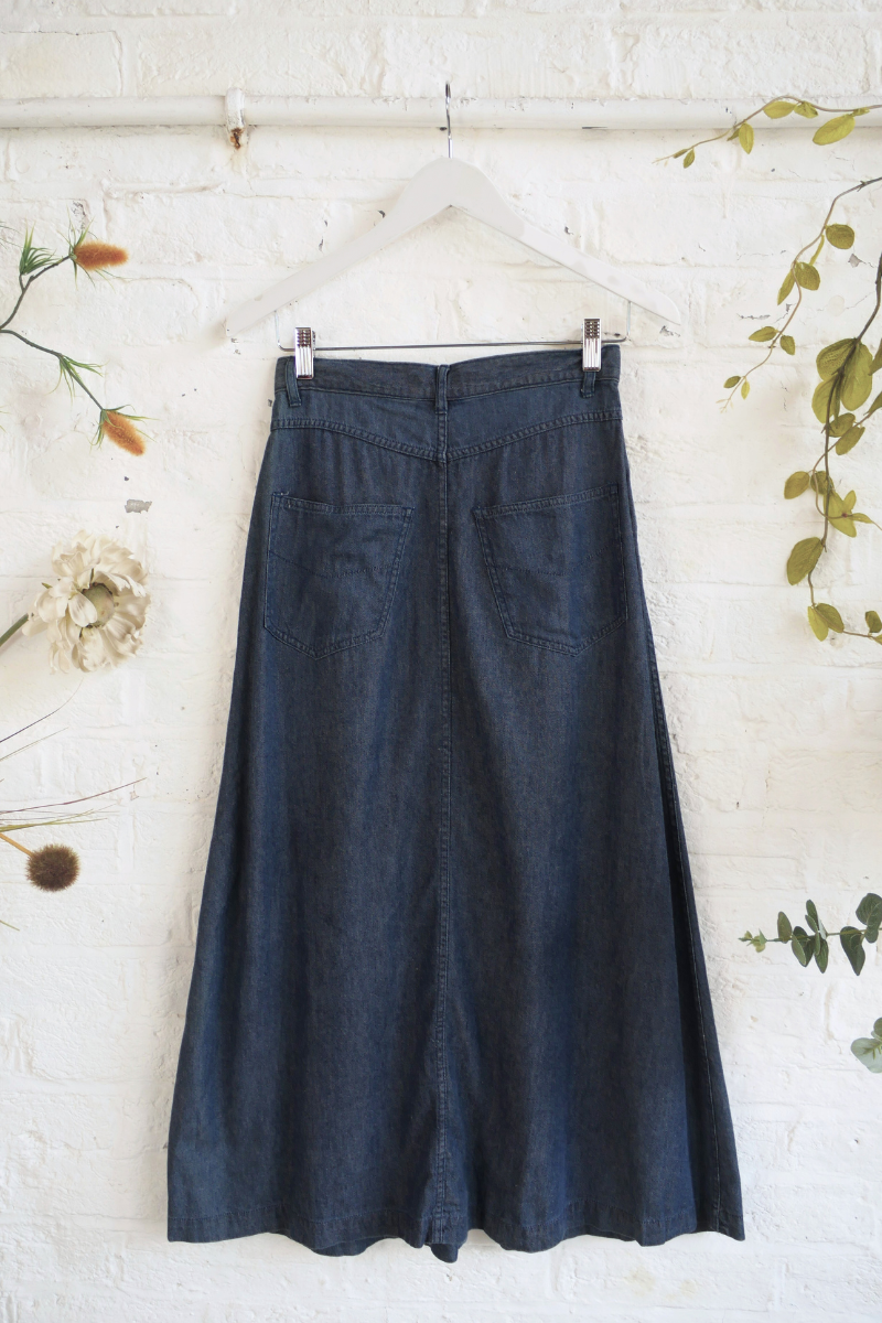 Vintage Denim Skirt - Cool Blue Longline Button Up Maxi - Size W27