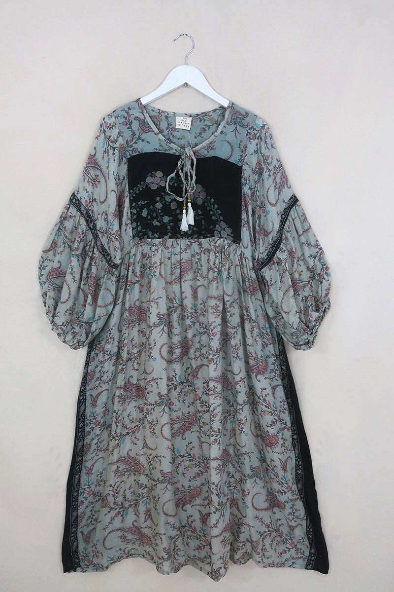 Daisy Maxi Smock Dress - Night-time Meadow - Vintage Indian Cotton - Size L/XL