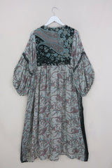 Daisy Maxi Smock Dress - Night-time Meadow - Vintage Indian Cotton - Size L/XL