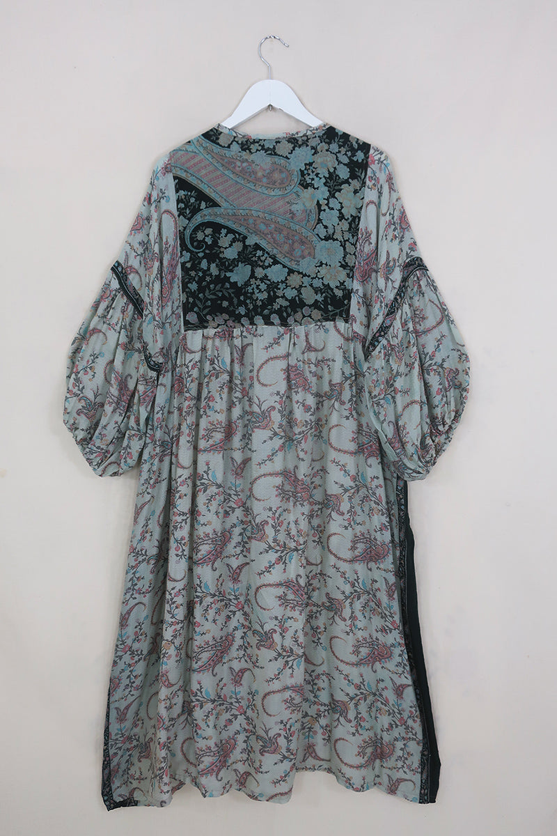 Daisy Maxi Smock Dress - Night-time Meadow - Vintage Indian Cotton - Size L/XL