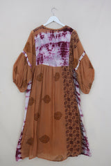 SALE Daisy Maxi Smock Dress - Desert Dune & Cerise Tie Dye - Vintage Indian Cotton - Size L/XL