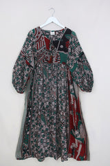 Daisy Maxi Smock Dress - Juniper & Jet Striped Maidens - Vintage Indian Cotton - Size M/L