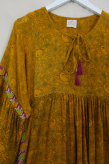 Daisy Maxi Smock Dress - Mustard Yellow Peacocks - Vintage Indian Cotton - Size S/M by All About Audrey