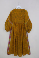 Daisy Maxi Smock Dress - Mustard Yellow Peacocks - Vintage Indian Cotton - Size S/M by All About Audrey