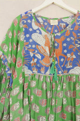 Daisy Smock Top - Paradise Green & Buddha Motifs - Vintage Cotton - Size M/L by All About Audrey