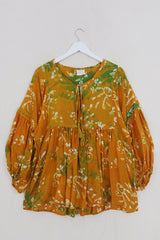 Daisy Smock Top - Sunglow & Sage Batik - Vintage Cotton - Size M/L by All About Audrey