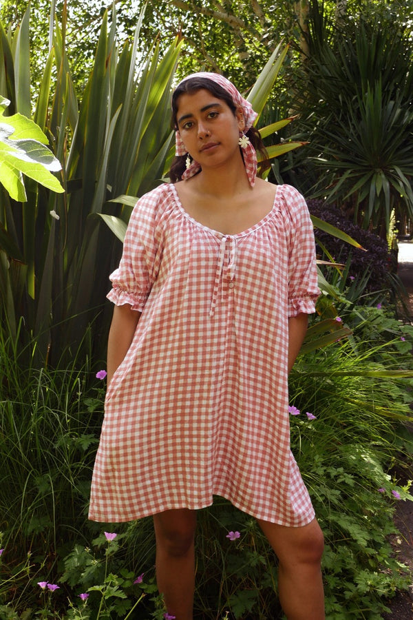 Dolly Mini Dress in Strawberry Pink Gingham by All About Audrey