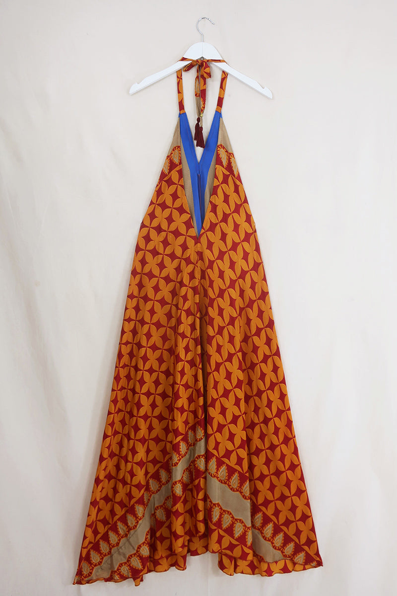 Athena Maxi Dress - Vintage Sari - Jewel Tone Kaleidoscope - Free Size S/M by All About Audrey