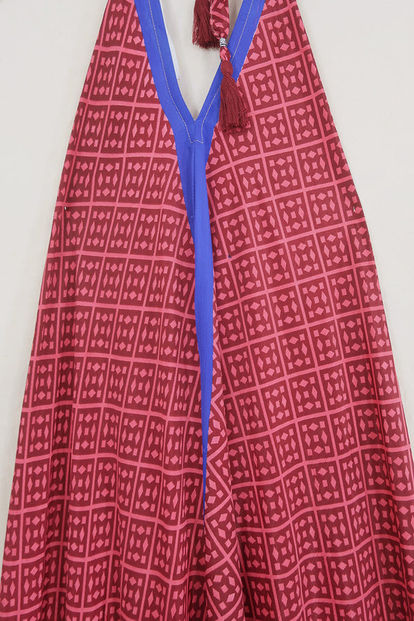 Athena Maxi Dress - Vintage Sari - Maroon Mosaic - Free Size M/L by All About Audrey