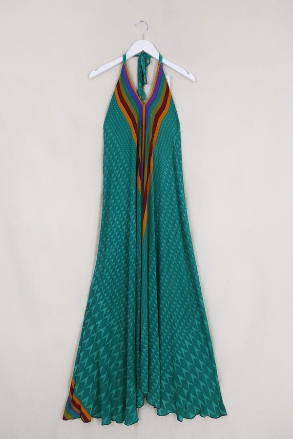 Athena Maxi Dress - Vintage Sari - Mermaid Green Stripe - Free Size M/L by All About Audrey