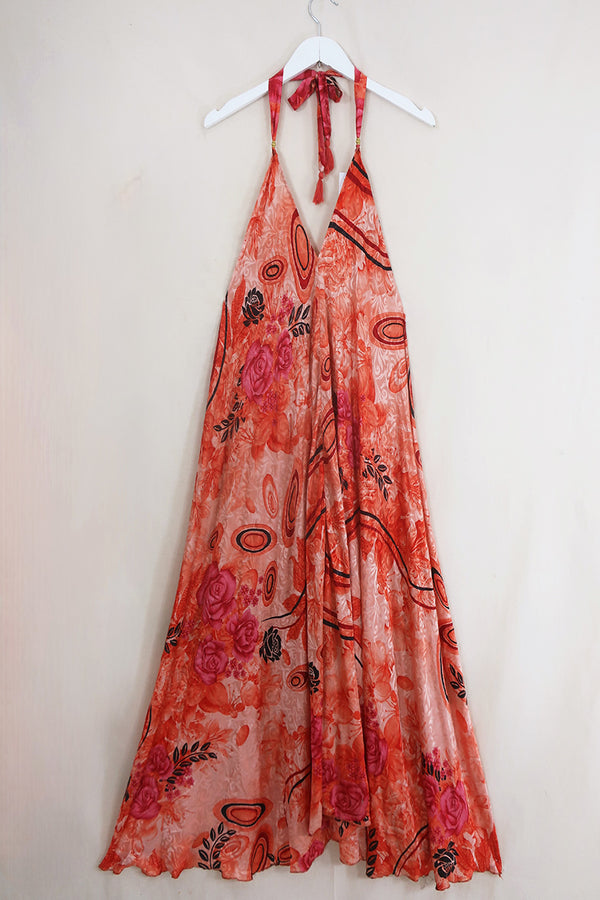 Athena Maxi Dress - Vintage Sari - Powder & Peach Jacquard - Free Size L/XL