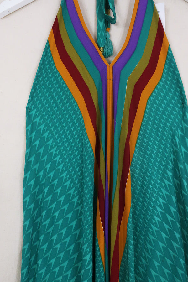 Athena Maxi Dress - Vintage Sari - Mermaid Green Stripe - Free Size M/L by All About Audrey