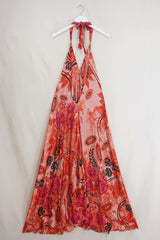 Athena Maxi Dress - Vintage Sari - Powder & Peach Jacquard - Free Size L/XL