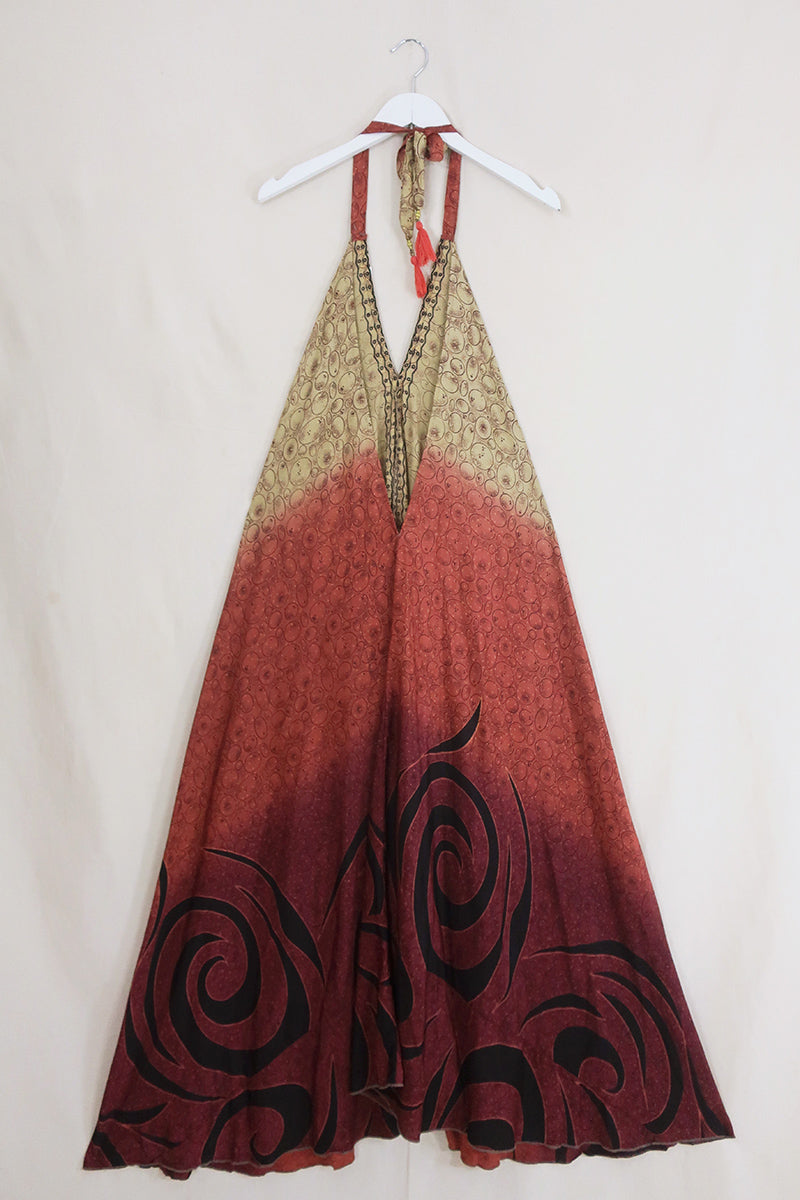 Athena Maxi Dress - Vintage Sari - A Night in the Winding Desert - Free Size L/XL