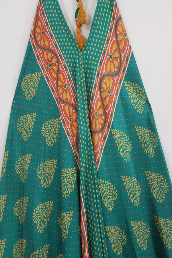 Athena Maxi Dress - Vintage Sari - Retro Citrus Abstract - Free Size M/L by All About Audrey