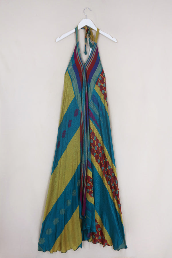 Athena Maxi Dress - Vintage Sari - Stained Glass Shimmer - Free Size M/L by All About Audrey