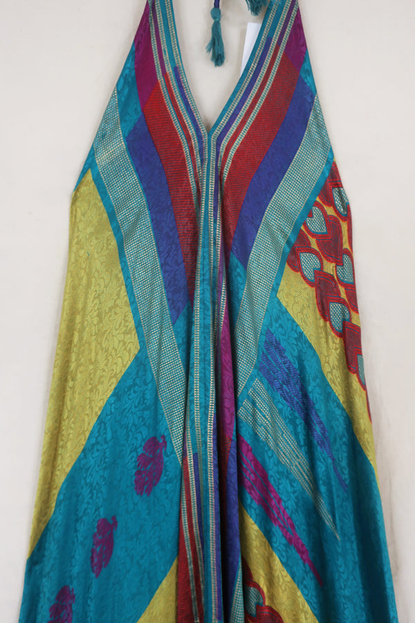 Athena Maxi Dress - Vintage Sari - Stained Glass Shimmer - Free Size M/L by All About Audrey