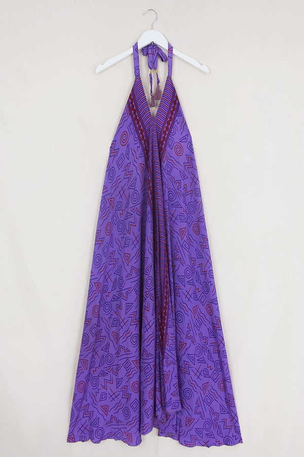 Athena Maxi Dress - Vintage Sari - Purple Grape Swirl - Free Size M/L