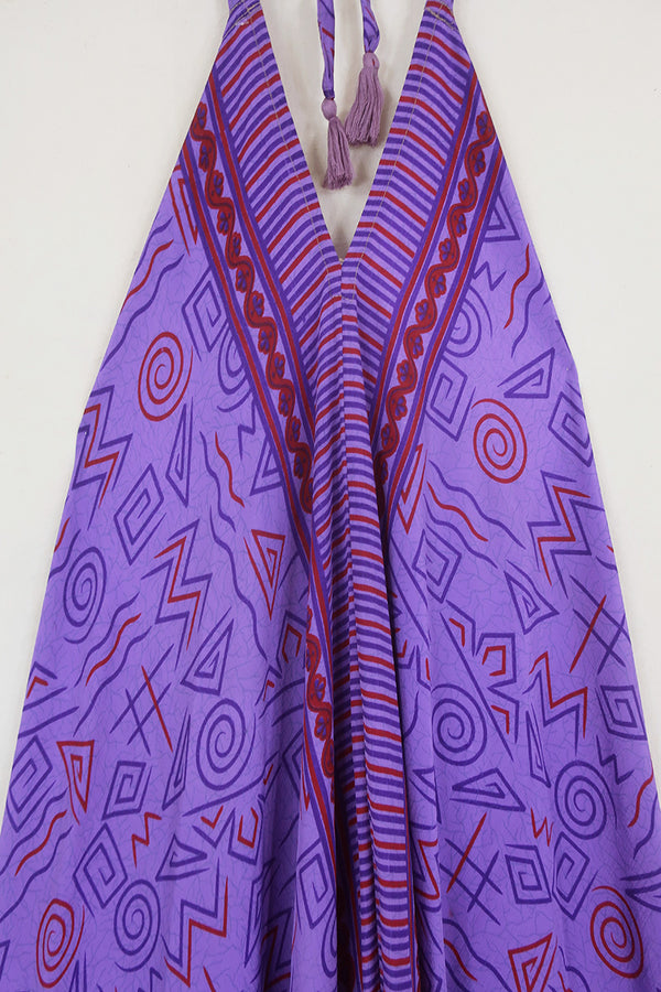 Athena Maxi Dress - Vintage Sari - Purple Grape Swirl - Free Size M/L