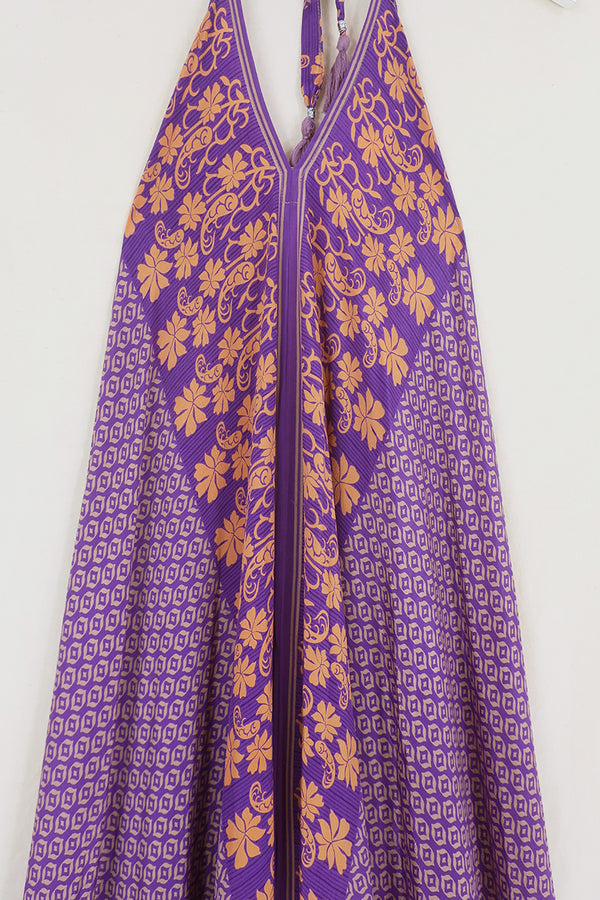 Athena Maxi Dress - Vintage Sari - Plum & Honey Floral - Free Size M/L by All About Audrey