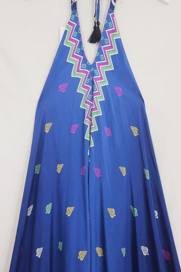 Athena Maxi Dress - Vintage Sari - Prussian Blue Chevron - Free Size S/M by All About Audrey