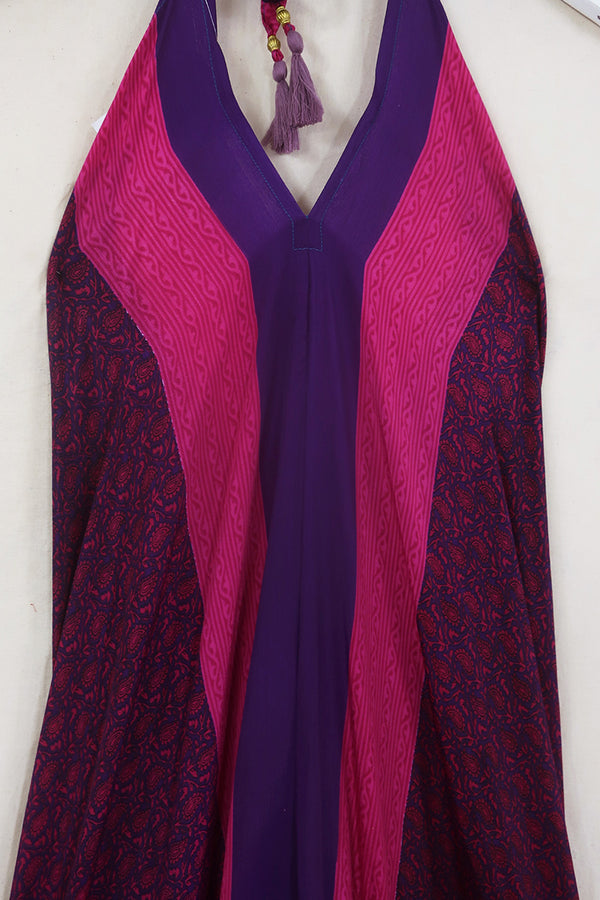 Athena Maxi Dress - Vintage Sari - Deep Magenta Paisley - Free Size M/L by All About Audrey