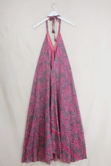 Athena Maxi Dress - Vintage Sari - Tropical Pink Palms - Free Size S/M by All About Audrey