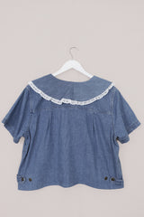 Eloise Reclaimed Denim Blouse with Wild Daisy Chains - Free Size by All About Audrey