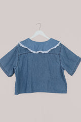 Eloise Reclaimed Denim Blouse with Beaded Butterflies - Free Size by All About Audrey