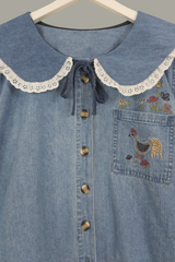 Eloise Reclaimed Denim Blouse in Hen Party Embroidery - Free Size by All About Audrey