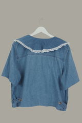 Eloise Reclaimed Denim Blouse in Hen Party Embroidery - Free Size by All About Audrey