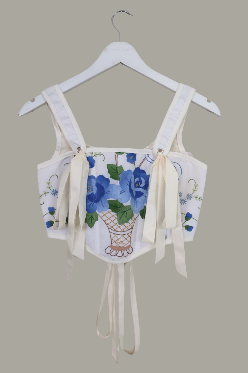 Antoinette Embroidered Corset in Sicilian Ceramic Floral by All About Audrey