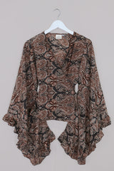 Venus Long Wrap Top in Fitzgerald Bronze Mandala Paisley