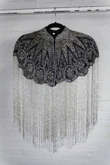 Waterfall Beaded Fringe Cloak with a Champagne & Silver Art Deco Pattern by all about audrey