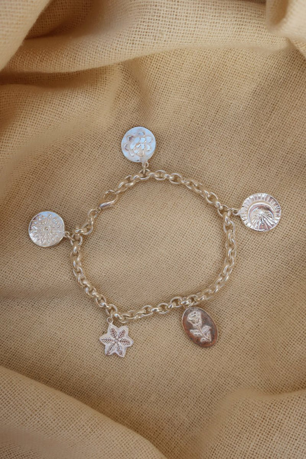 Flower Bud Silver Charm Bracelet