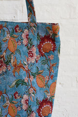 Blue Georgian Floral Tapestry Tote Bag