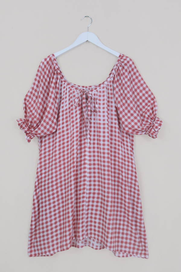 Dolly Mini Dress in Strawberry Pink Gingham by all about audrey