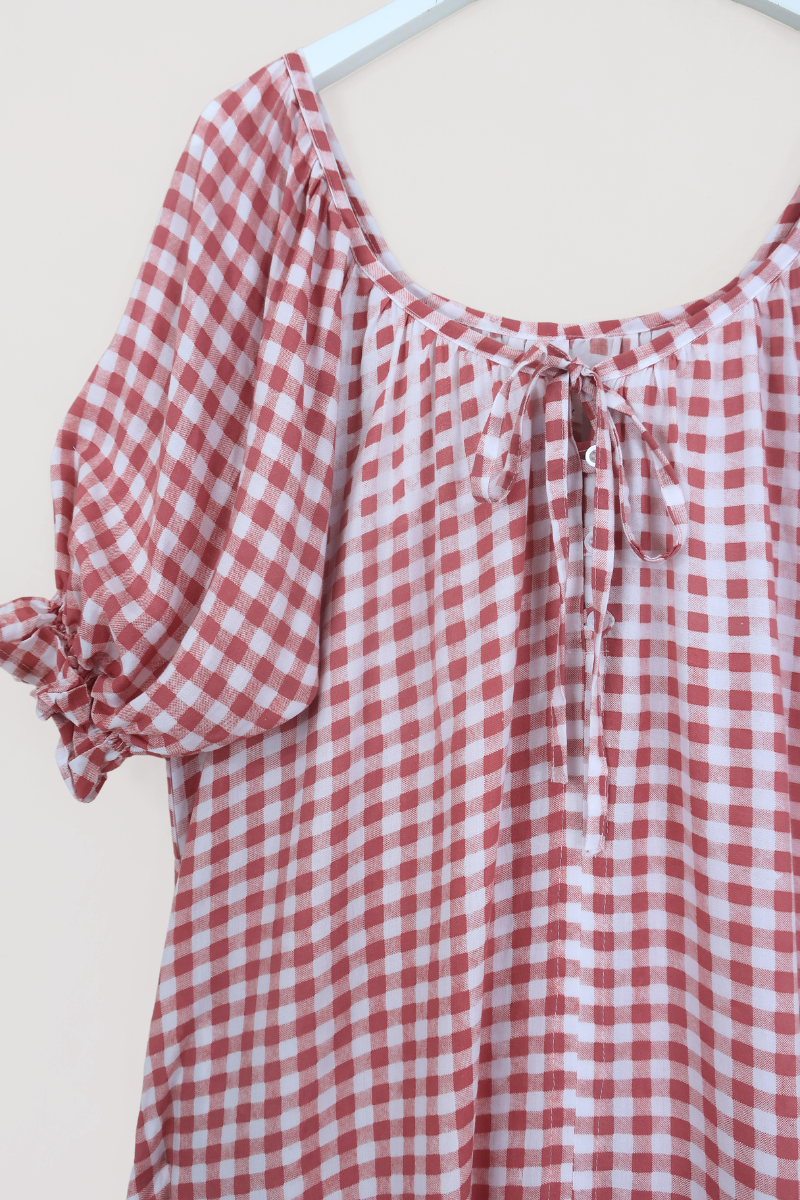 Dolly Mini Dress in Strawberry Pink Gingham by all about audrey