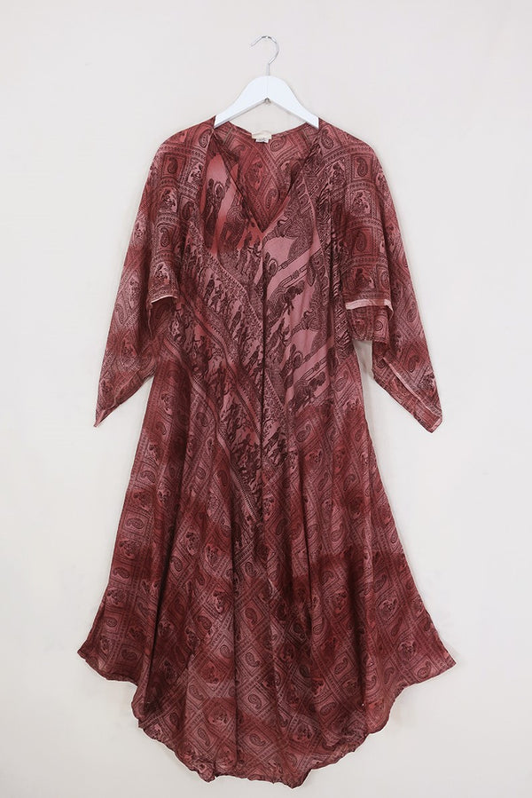 Goddess Dress - Auburn Tie Dye Portraits - Vintage Silk - Free Size by All About Audrey