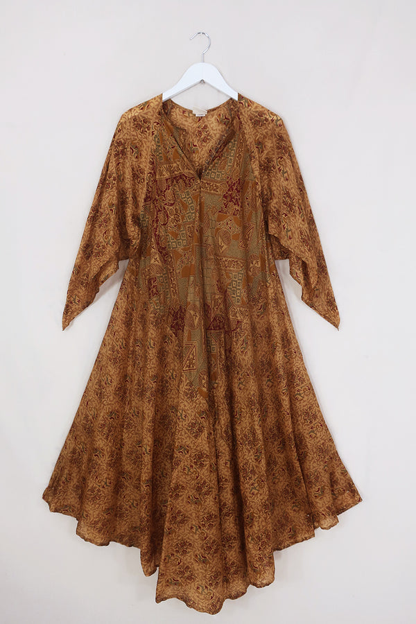 Goddess Dress - Honey Gold Patchwork - Vintage Silk - Free Size