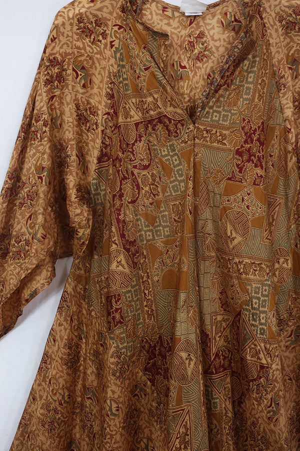 Goddess Dress - Honey Gold Patchwork - Vintage Silk - Free Size